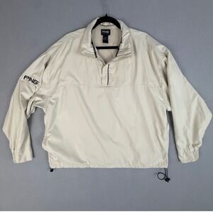 Ping Collection Golf Windbreaker Mens Large Cream Quarter Zip Jacket Embroidered